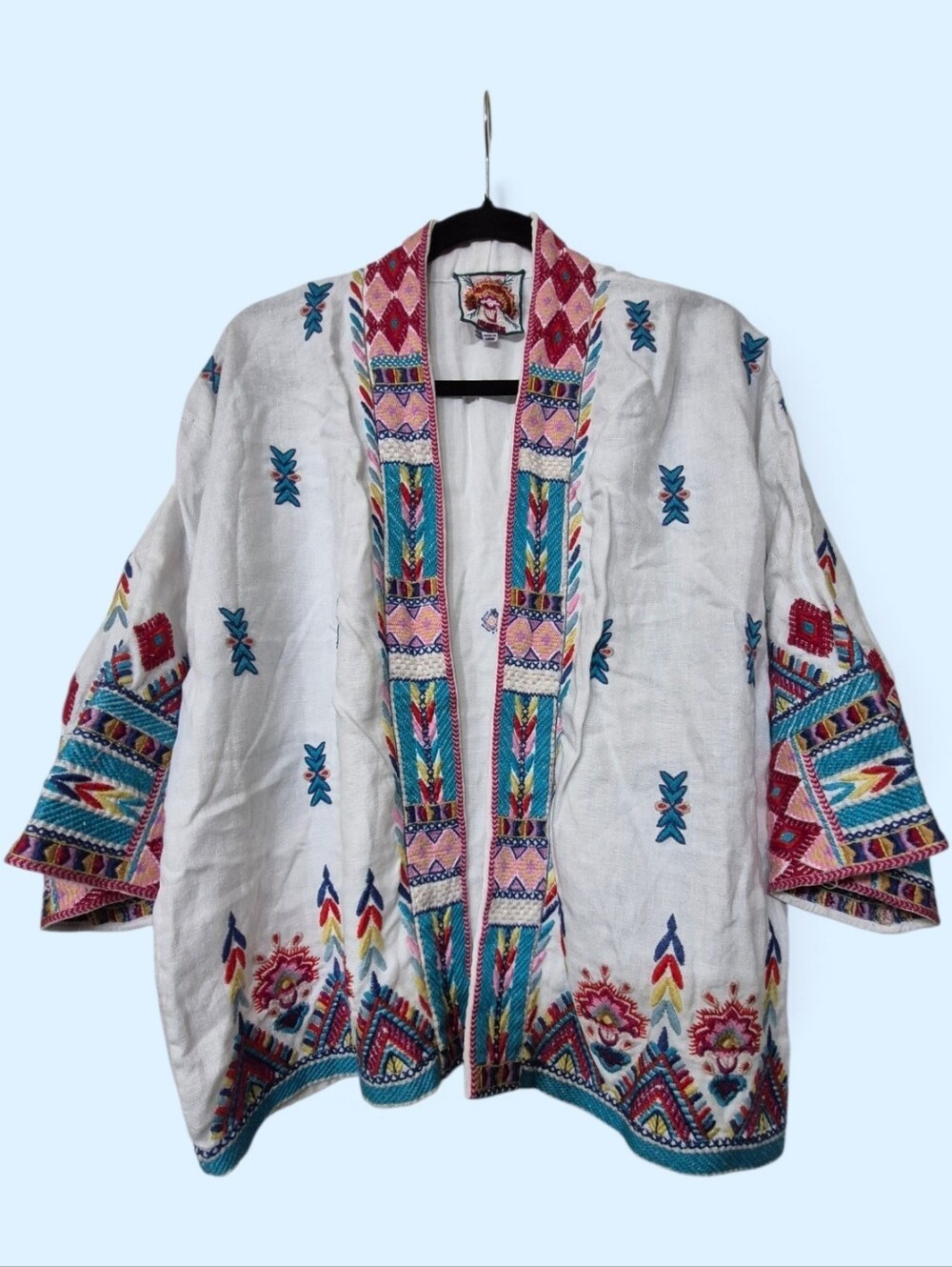 Johnny Was Laurelle Embroidered Linen Kimono XS